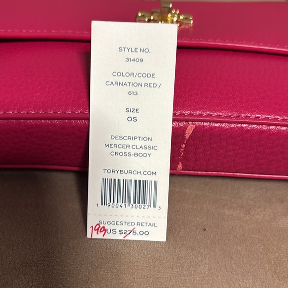 Tory Burch Mercer Classic Cross body- hot pink -Carnation Red with Gold hardware - Picture 13 of 16
